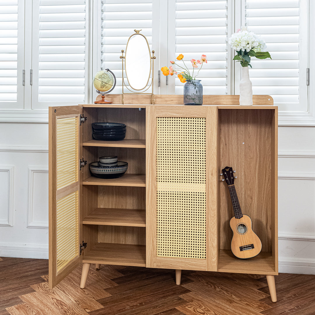 Pythia  43.3' Tall Faux rattem 2 Door Accent Cabinet-HOMY CASA
