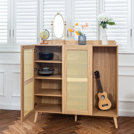 Pythia  43.3' Tall Faux rattem 2 Door Accent Cabinet-HOMY CASA