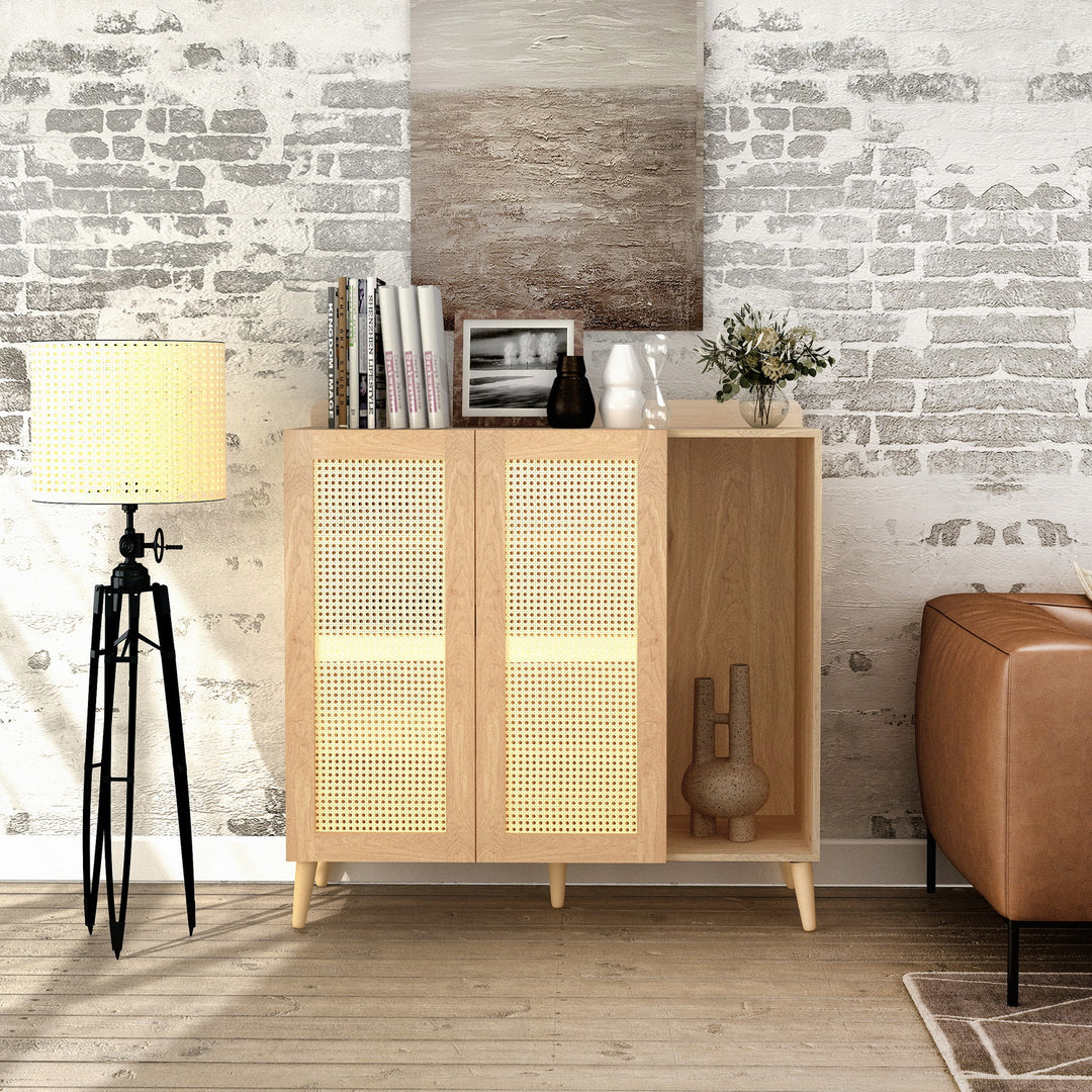Pythia  43.3' Tall Faux rattem 2 Door Accent Cabinet-HOMY CASA