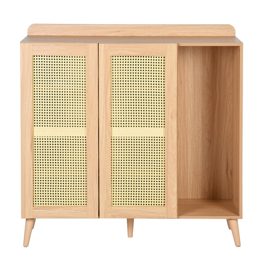 pythia oak shoe cabinet- faux rattan with MDF frame - modern and functional for entryway or hallway