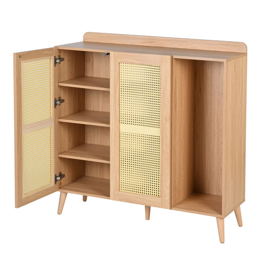 Pythia  43.3' Tall Faux rattem 2 Door Accent Cabinet-HOMY CASA