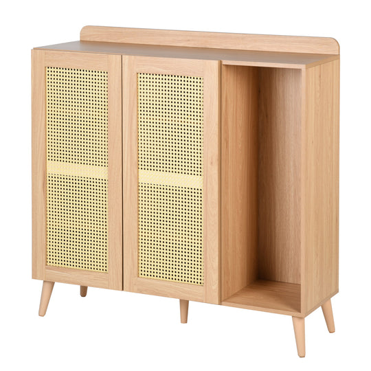 Pythia  43.3' Tall Faux rattem 2 Door Accent Cabinet-HOMY CASA