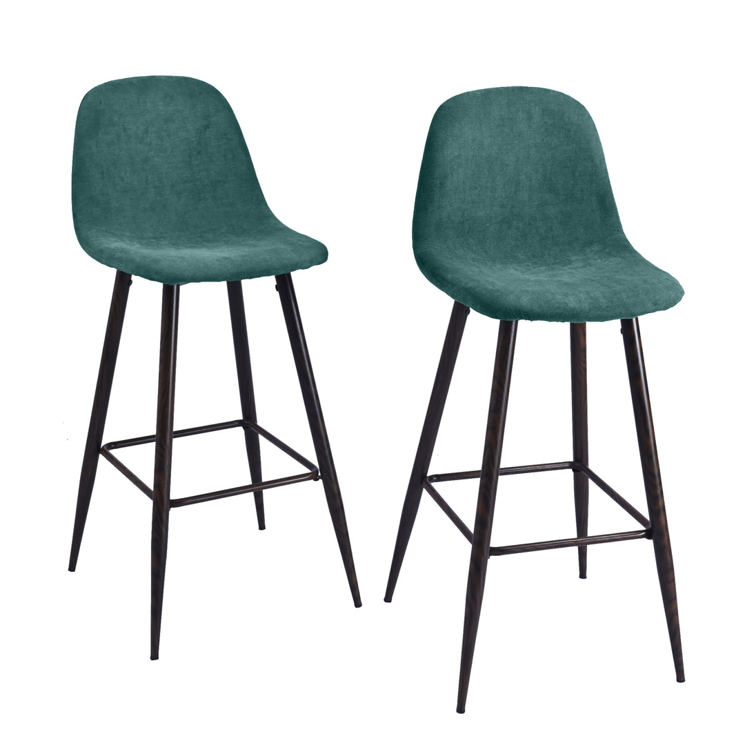 charlton 30" bar stool - teal terry upholstery with walnut metal legs - modern and stylish for kitchen or bar