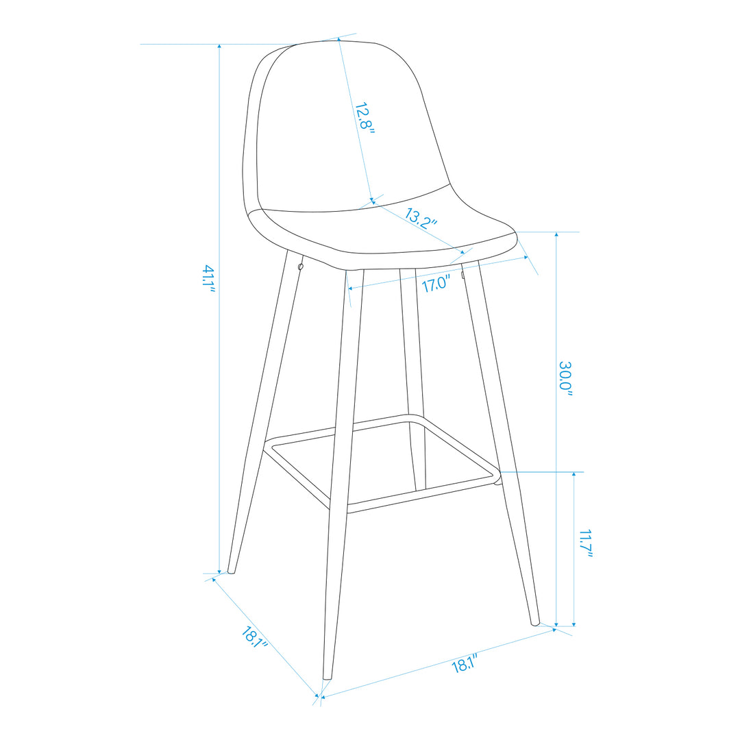 Charlton 30" Upholstered Bar Stools with Back Bar Chair Set of 2-HOMY CASA