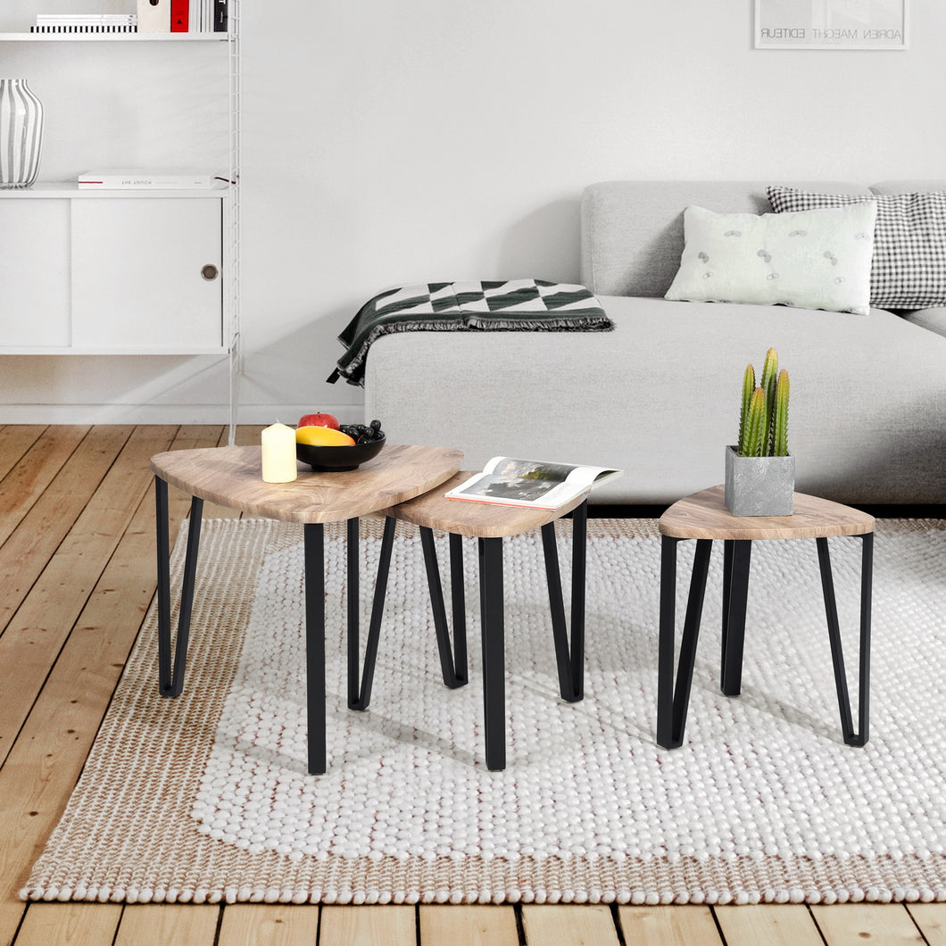 set of 3 scandinavian style nesting tables natural light wood effect - KAUWHATA