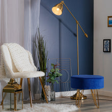 Load image into Gallery viewer, Royal blue modern style ottoman with gold frame - SAKA
