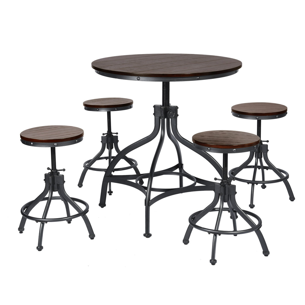 PANDORA Modern Industrial Swivel Wood Bar Table Set (Set of 5)-HomyCasa