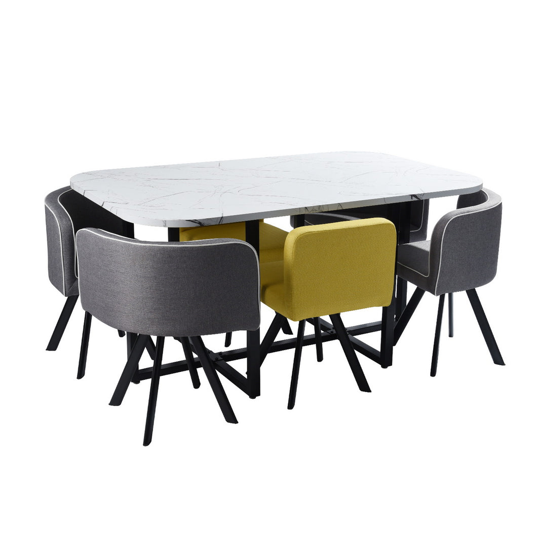 Set of one table and six nestable chairs, modern and practical - PIZZA