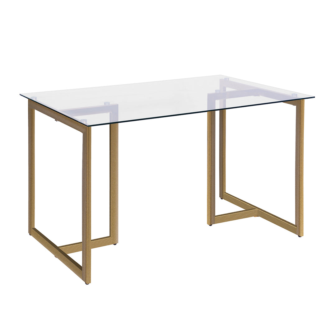 slip glass dining table -  sleek design with metal base - modern for dining room or kitchen