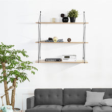 Load image into Gallery viewer, Wall-mounted storage shelf with 3 levels in light wood effect and black - TERZO

