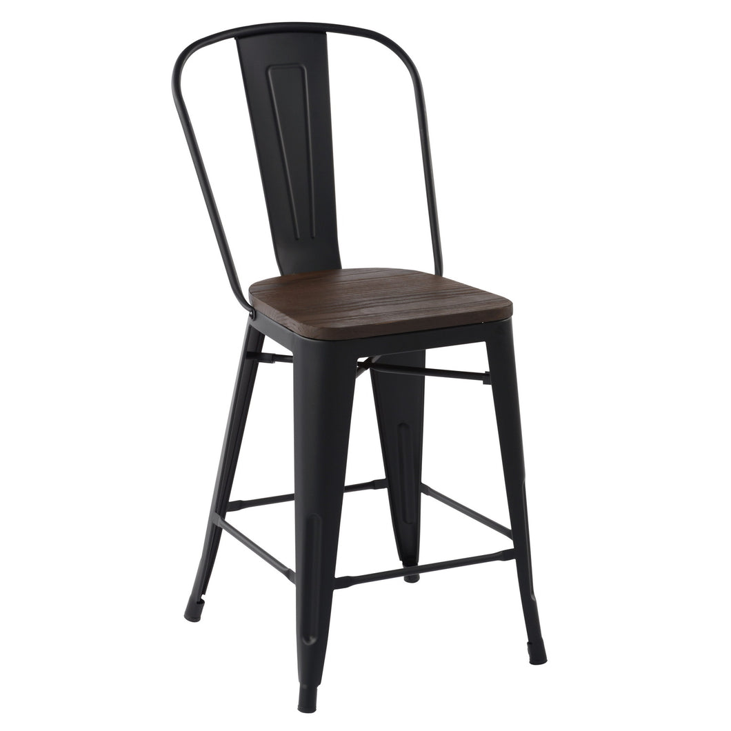 HomyCasa + Industrial 24 Inch Metal Counter Height Bar Stool with Splat Back and Solid Wood Seat, Tolix Style for Indoor Outdoor Use, Stackable Stools for Kitchen, Bistro, Pub