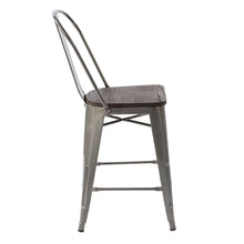 Load image into Gallery viewer, HomyCasa + Industrial 24 Inch Metal Counter Height Bar Stool with Splat Back and Solid Wood Seat, Tolix Style for Indoor Outdoor Use, Stackable Stools for Kitchen, Bistro, Pub
