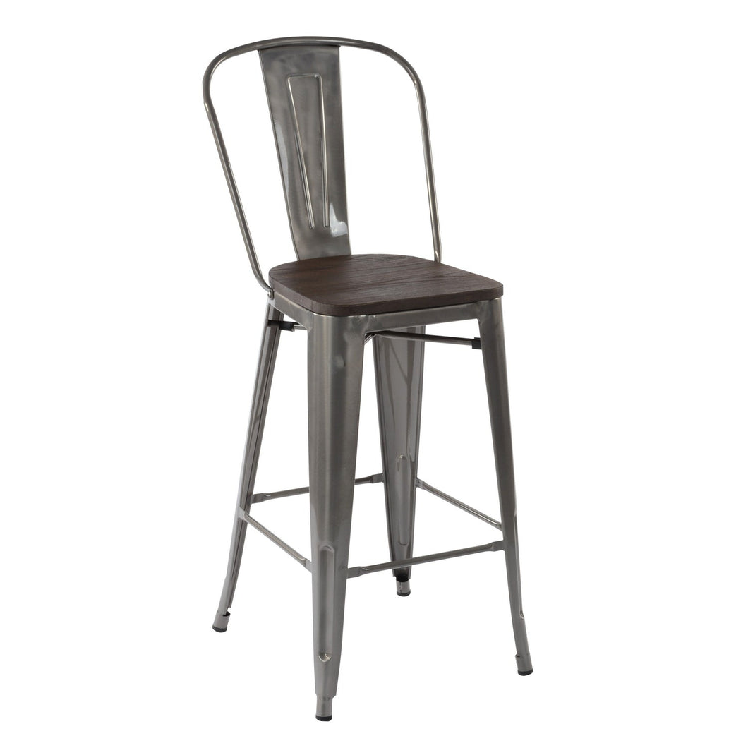 HomyCasa + Industrial 29 Inch Metal Bar Stools Set of 4 with Splat Back and Solid Wood Seat, Tolix Style Stackable Stools for Kitchen, Bistro, Pub