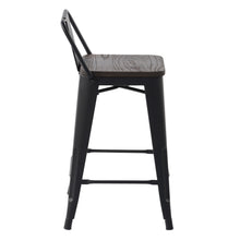 Load image into Gallery viewer, HOMYCASA Industrial 24 Inch Metal Counter Height Bar Stools Set of 2 with Low Back and Solid Wood Seat, Tolix Style Stackable Stools for Kitchen, Bistro, Pub
