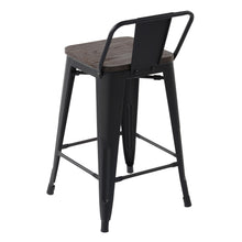 Load image into Gallery viewer, HOMYCASA Industrial 24 Inch Metal Counter Height Bar Stools Set of 2 with Low Back and Solid Wood Seat, Tolix Style Stackable Stools for Kitchen, Bistro, Pub
