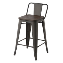 Load image into Gallery viewer, HOMYCASA Industrial 24 Inch Metal Counter Height Bar Stools Set of 4 with Low Back and Solid Wood Seat, Tolix Style Stackable Stools for Kitchen, Bistro, Pub
