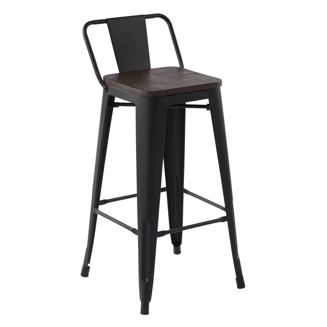 HOMYCASA Industrial 29 Inch Metal Bar Stools Set of 4 with Low Back and Solid Wood Seat, Tolix Style Stackable Stools for Kitchen, Bistro, Pub