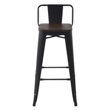 Load image into Gallery viewer, HOMYCASA Industrial 29 Inch Metal Bar Stools Set of 2 with Low Back and Solid Wood Seat, Tolix Style Stackable Stools for Kitchen, Bistro, Pub
