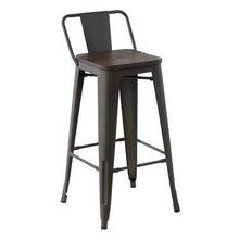 Load image into Gallery viewer, HOMYCASA Industrial 29 Inch Metal Bar Stools Set of 4 with Low Back and Solid Wood Seat, Tolix Style Stackable Stools for Kitchen, Bistro, Pub

