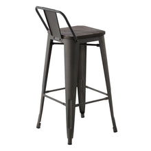 Load image into Gallery viewer, HOMYCASA Industrial 29 Inch Metal Bar Stools Set of 2 with Low Back and Solid Wood Seat, Tolix Style Stackable Stools for Kitchen, Bistro, Pub
