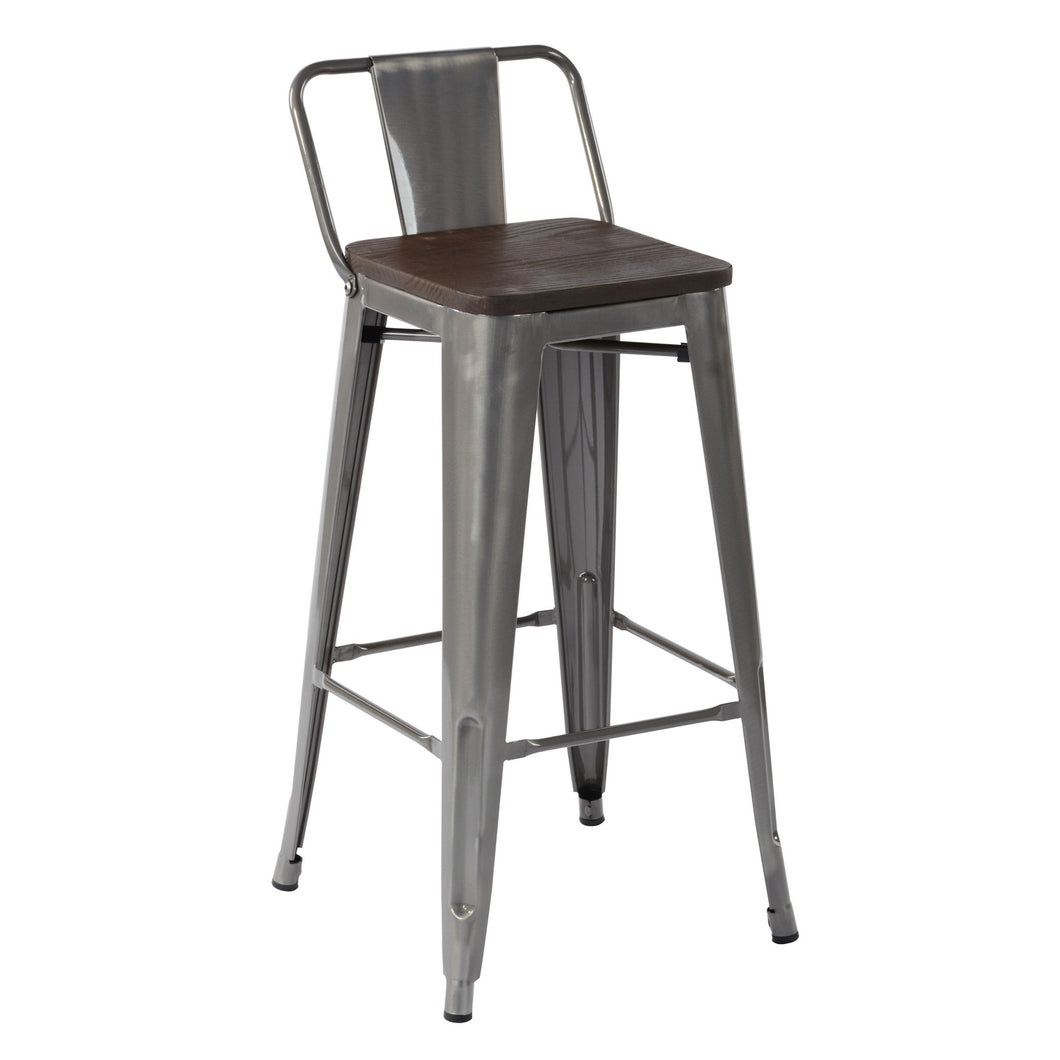 HOMYCASA Industrial 29 Inch Metal Bar Stools Set of 2 with Low Back and Solid Wood Seat, Tolix Style Stackable Stools for Kitchen, Bistro, Pub